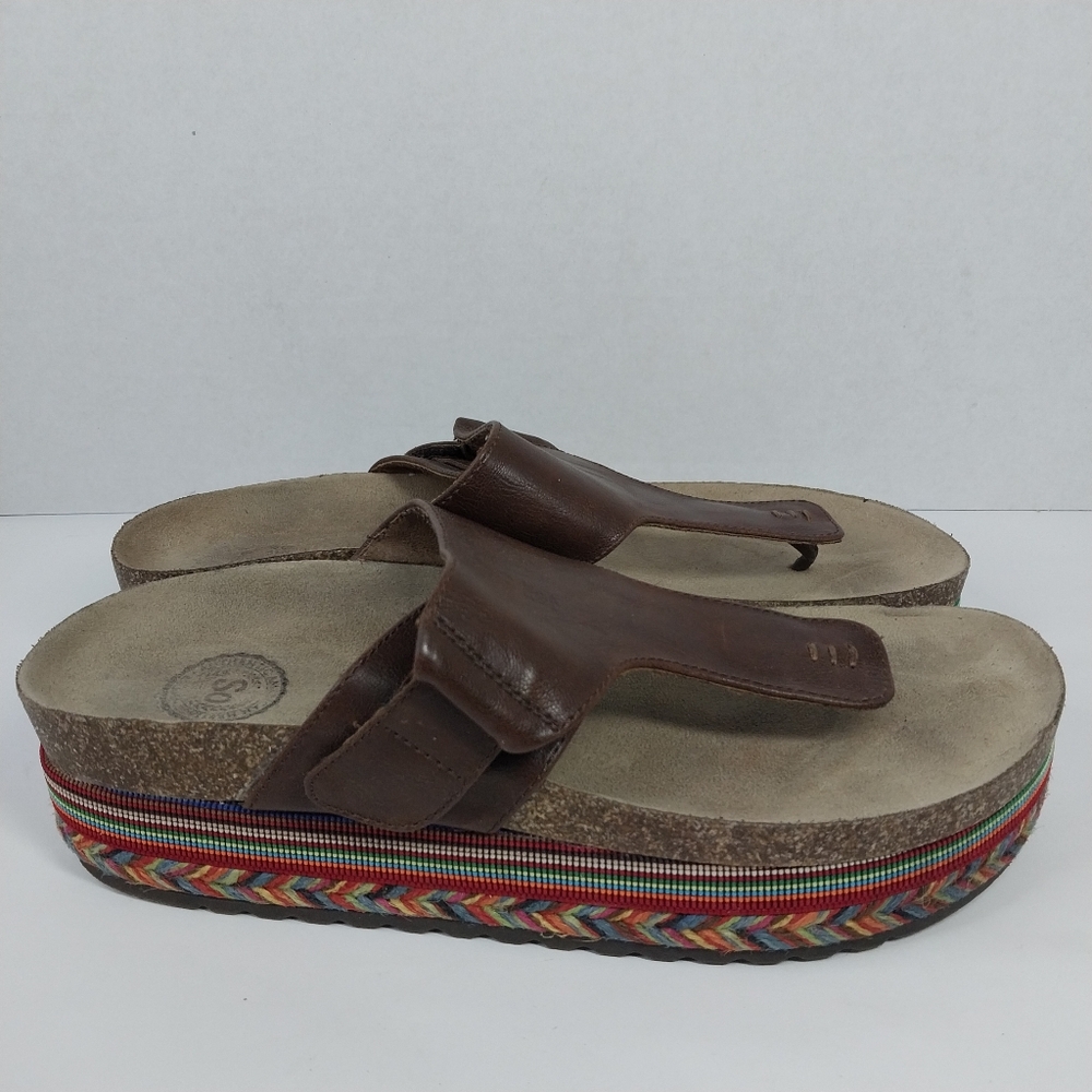 So Brand Size 9 M Faux Leather Platform Cork Multi Colored Boho Sandals Shoes - Picture 6 of 14